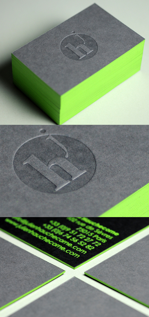 Eye Catching Black Letterpress Business Card With Neon Green Edge Painting